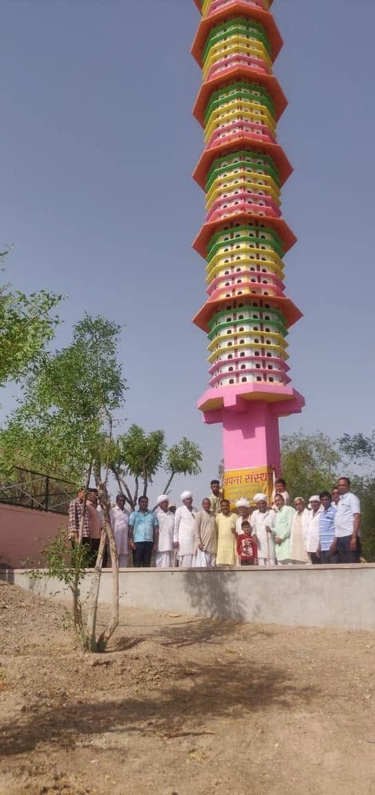 बिलाड़ा के ग्राम लांबा में पक्षी भवन निर्माण